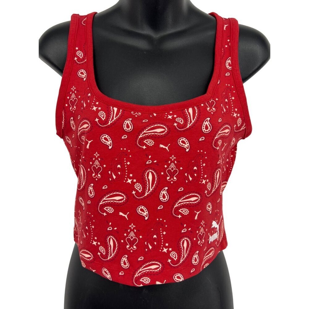 Puma Womens Red Paisley Tank Top Shift Scoop Size Medium M American Beauty New